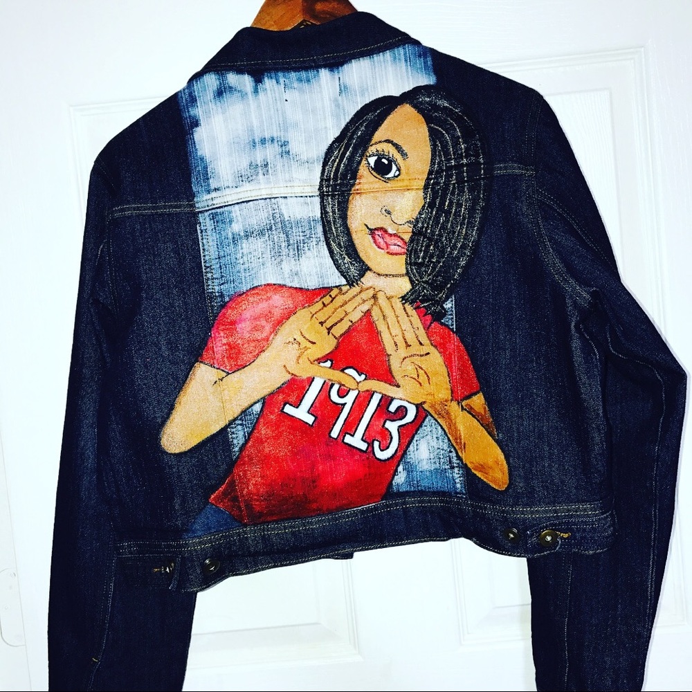 Hand painted denim jean jacket